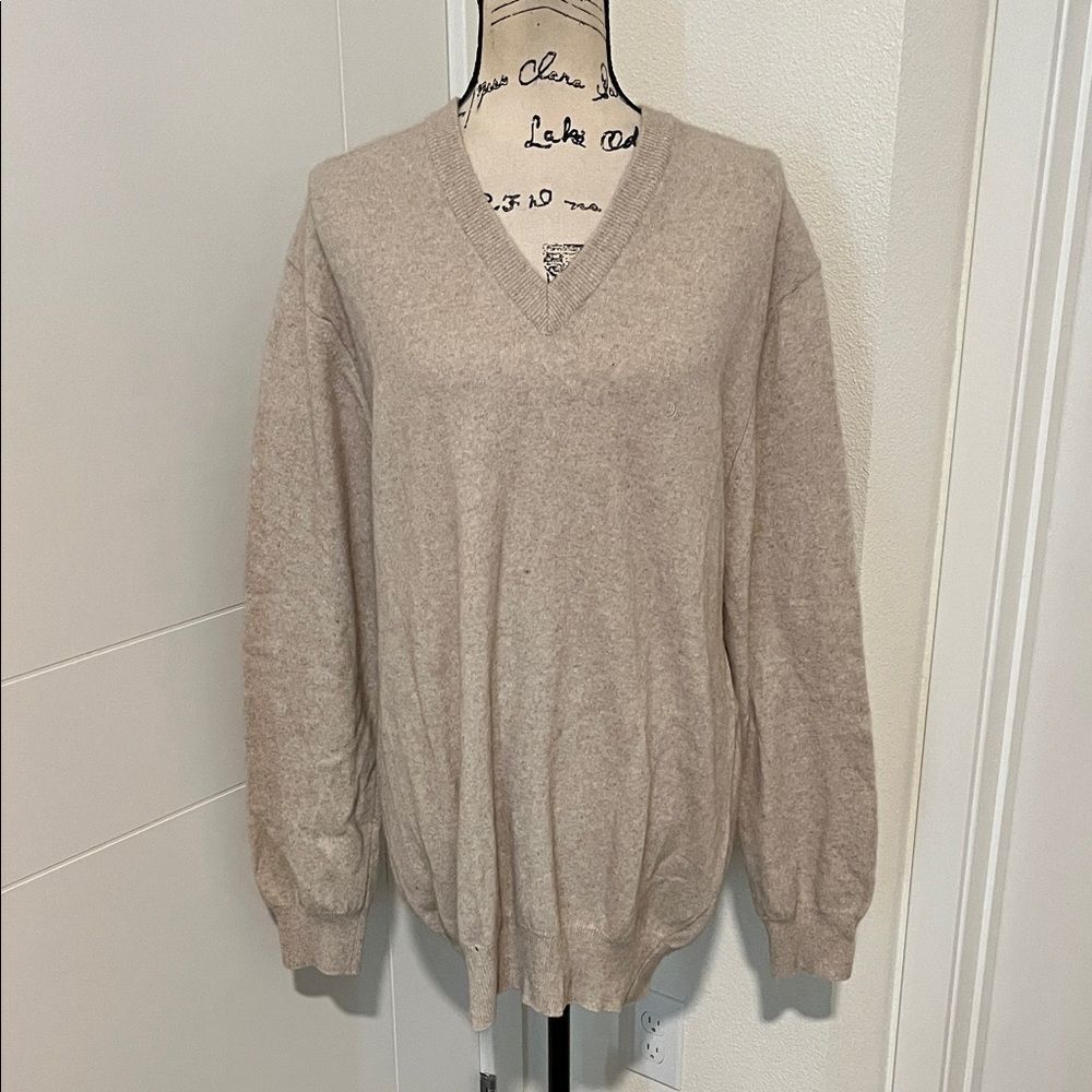 Christian Dior Beige V-Neck Pullover Sweater Luxury Work Office Business